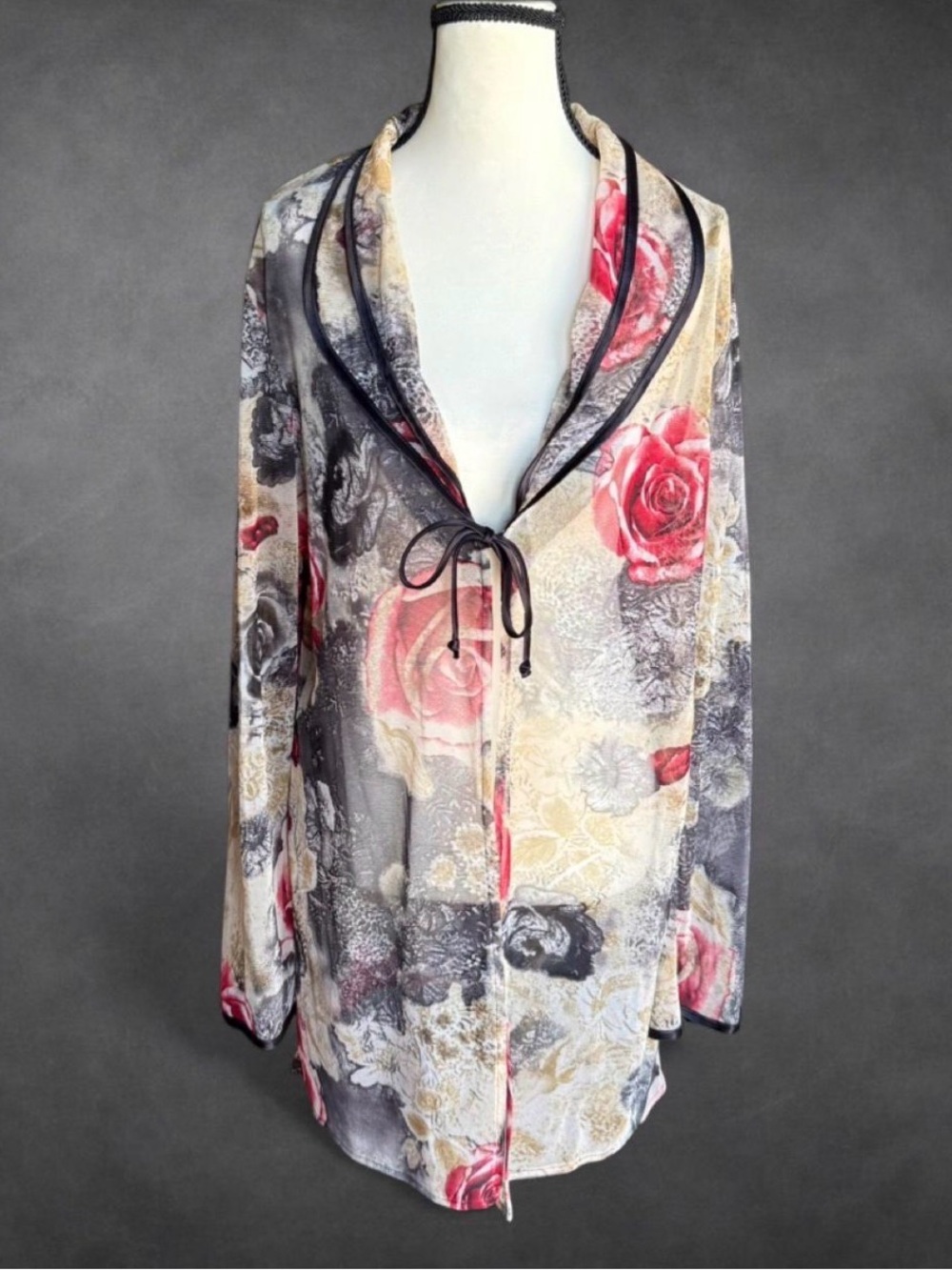 A’s Fashion‎ Vintage Sheer Floral Mesh Duster Cardigan - Large